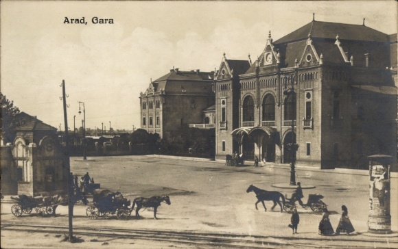 Postcard Arad Romania, train station