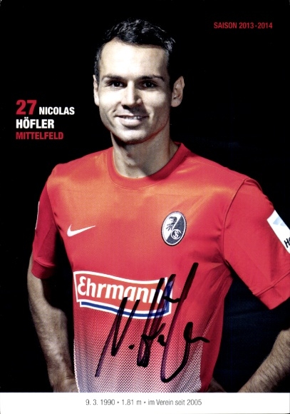 Autogrammkarte Fußballer Nicolas Höfler, SC Freiburg, Autogramm