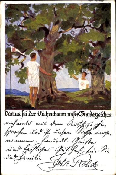 Künstler Ak Amtsberg, Otto, Zum Besten der dt. Turnerschaft, Eichenbaum als Bundeszeichen