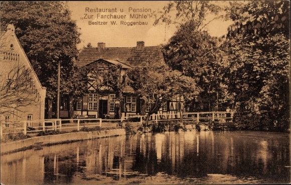 Postcard Farchau Schmilau in Schleswig Holstein, Restaurant Pension to Farchauer Mühle, esp. Roggenbau
