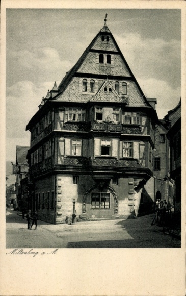 Postcard Miltenberg am Main Lower Franconia, Gasthof zum Riesen, old half-timbered architecture, 12th century