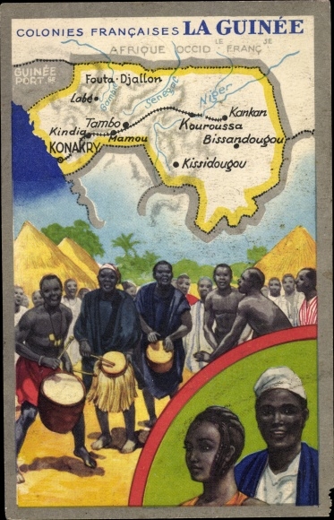 Maps Postcard Colonies Francaises, La Guinee, people playing drums