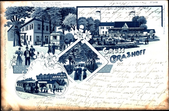 Litho Grashoff Minden in Westfalen, Bahnhof, Gleisseite, Restaurant, Willkommen vor dem Walde