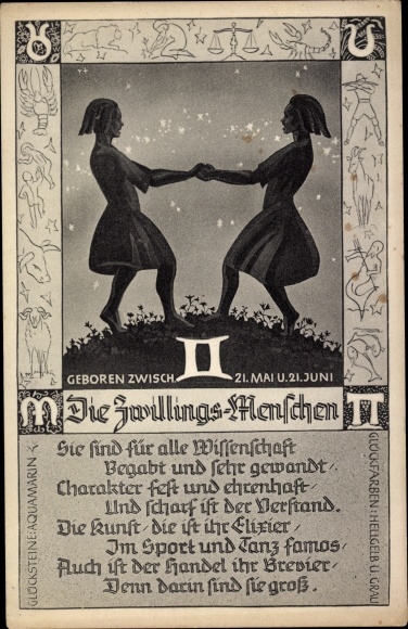 Postcard Zodiac Gemini, May 21st to June 21st