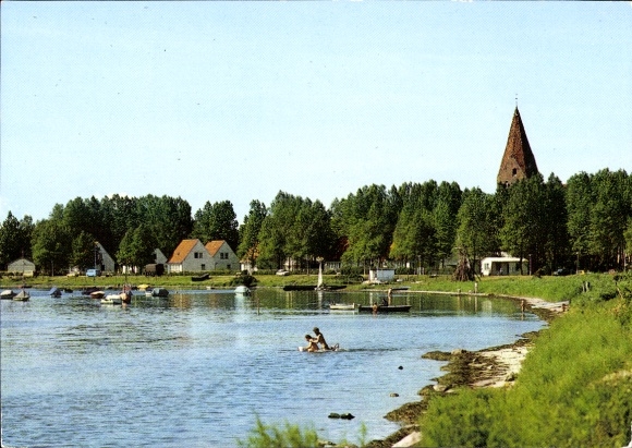 Postcard Ostseebad Rerik, view over the lagoon to the church
