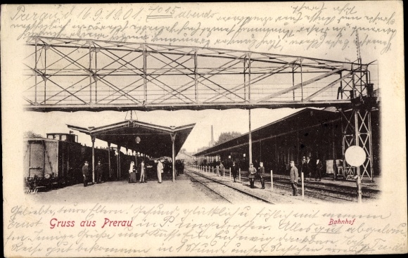 Postcard Přerov Prerau Olomouc region, railway station, track side