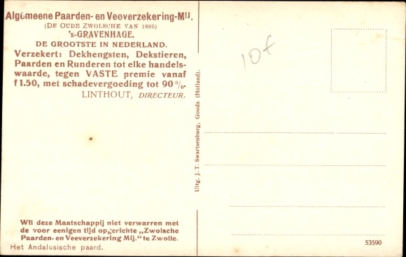 Postcard &#39;s Gravenhage The Hague Südholland, Algemeene Paarden en Veeverzekering Mij., Advertising