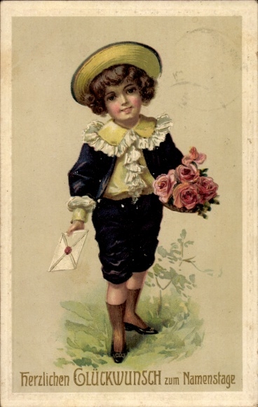 Embossed Postcard Congratulations Name Day, Congratulator, Flowers