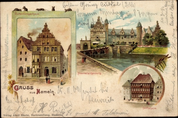 Chromo-Litho Hameln in Lower Saxony, Pied Piper House, Haemelschenburg, Stiftshaus