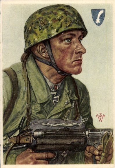 Artist Postcard Willrich, Wolfgang, Sergeant Helmut Arpke, Knight's Cross recipient, VDA School Collection 1940