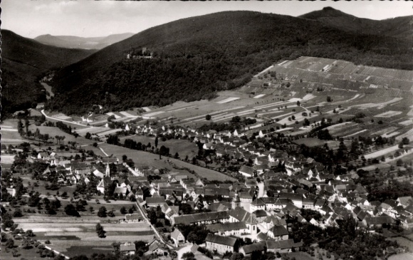 Postcard Klingenmünster on the Palatinate Wine Route, aerial photograph