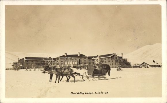 Ak Harrison Idaho USA, Sun Valley Lodge, slee met rendieren, sneeuw, Idaho