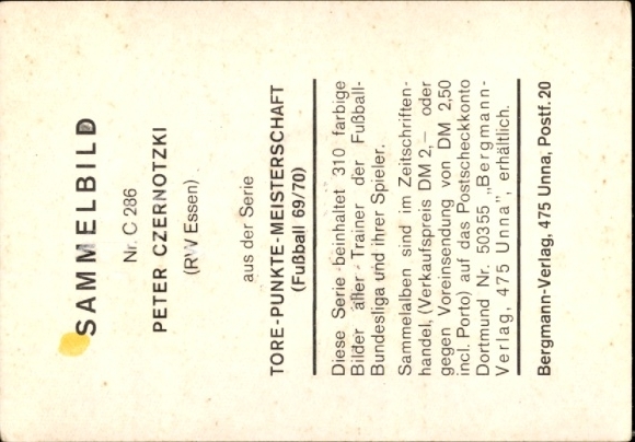 Obraz kolekcjonerski piłka nożna 1969/1970, zdjęcie nr C286, Peter Czernotzki, RW Essen
