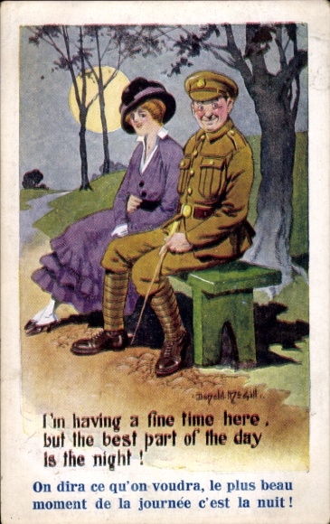 Artist Postcard McGill, D., Lovers, Meeting by Moonlight, I'm having a fine time here