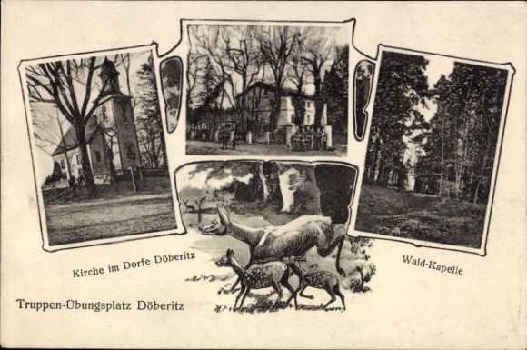 Ak Passepartout Ak Dallgow Döberitz im Havelland, Truppenübungsplatz, Kirche, Waldkapelle, Rehe