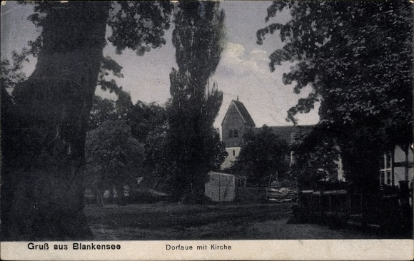 Ak Blankensee Trebbin Mark, Dorfaue, kerk