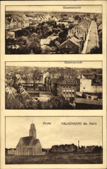 Postcard Falkenberg an der Elster, general view, church