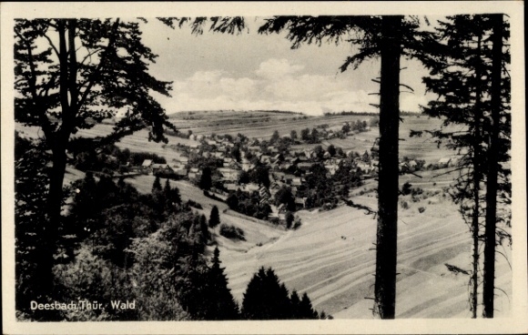 Postcard Deesbach in Thuringia, landscape with forest, villages, fields, sky