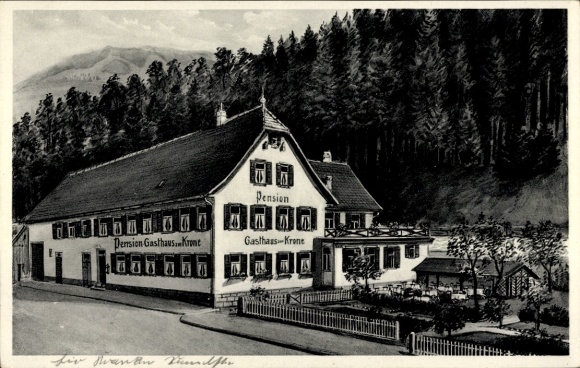 Ak Huzenbach Baiersbronn im Schwarzwald, Gasthof und Pension zur Krone