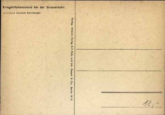 Postcard War Auxiliary Service Maid at the Tram, Photographer Gerhard Starnberger
