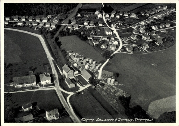 Ak Mögling Schwarzau bei Trostberg in Oberbayern, Fliegeraufnahme
