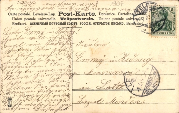 Postcard Where elves lowered the rose into the heart, the love flower bright, forget-me-not