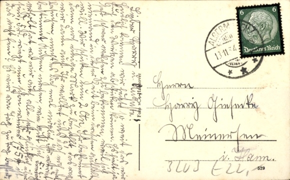 Postcard Hotteln Sarstedt Lower Saxony, war memorial, inn of Fritz Däves