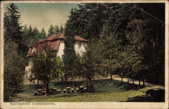 Ak Bernstadt auf dem Eigen Sachsen, Restaurant Steinbachtal, Bäume, Weg, Sitzgelegenheiten, Farbi