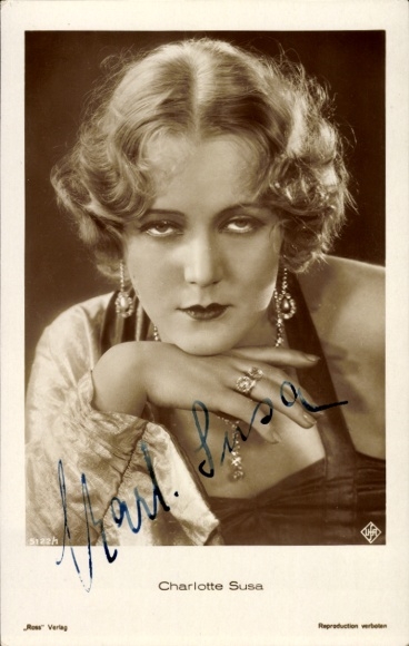 Ak Schauspielerin Charlotte Susa, Portrait, Ohrringe, Ross Verlag 5122 1, Ufa Film, Autogramm