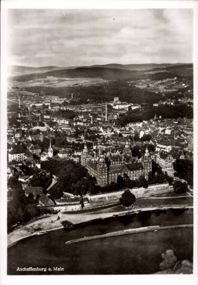 Postcard Aschaffenburg in Lower Franconia, aerial photograph