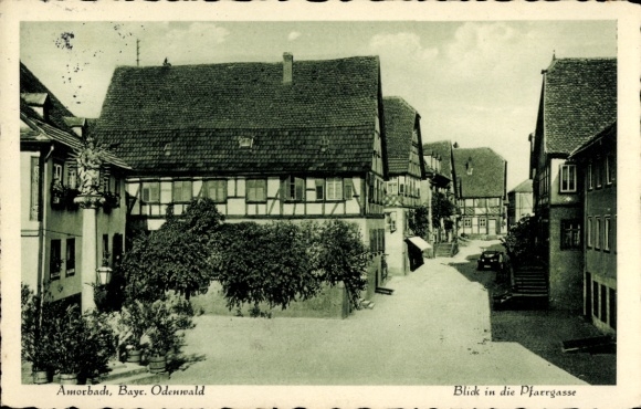 Postcard Amorbach in the Odenwald Lower Franconia, view into the Pfarrgasse