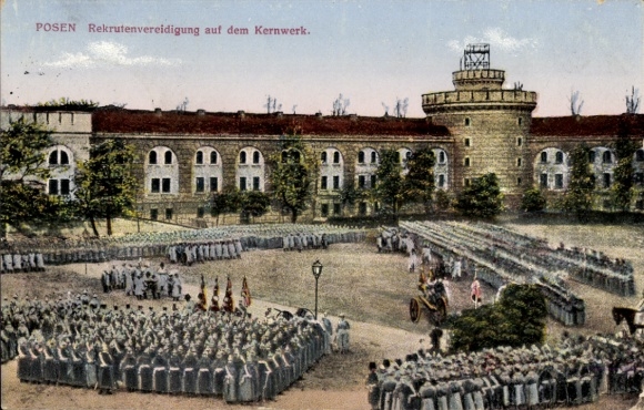 Postcard Poznań Posen, core plant, soldiers, formation, recruit swearing-in