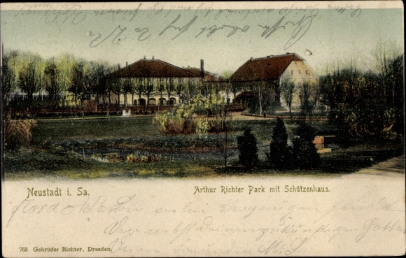 Postcard Neustadt in Sachsen, Arthur Richter Park with Schützenhaus