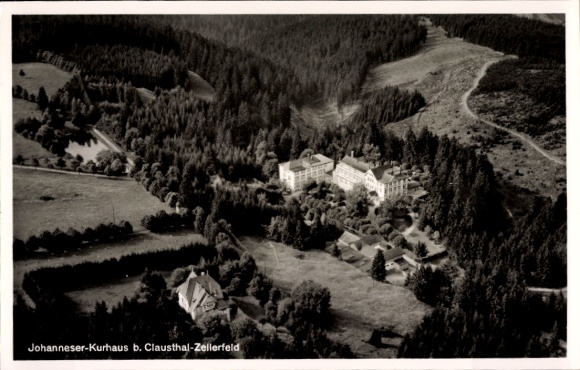 Postcard Clausthal Zellerfeld in the Upper Harz, aerial photograph, Johanneser-Kurhaus