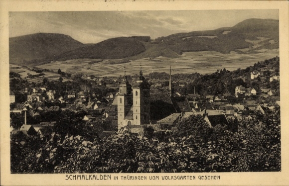 Postcard Schmalkalden in the Thuringian Forest, general view seen from the Volksgarten