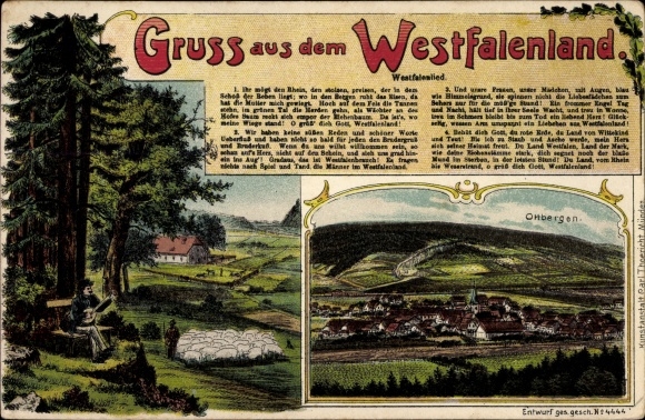 lito Ottbergen Höxter nad Wezerą, panorama, pieśń westfalska, pasterz ze stadem