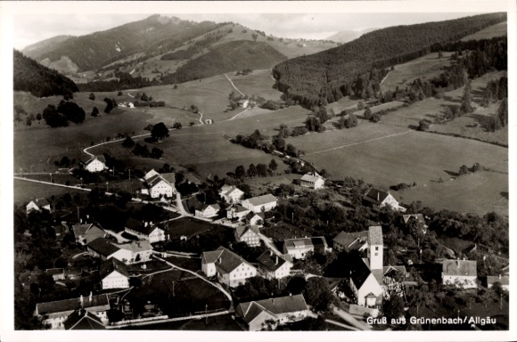 Postcard Grünenbach im Allgäu Schwaben, aerial photograph