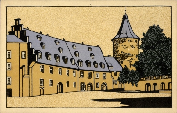 Ak Altenburg in Thüringen, Schloss, Turm, Bäume, Lithographie von Karl Larisch