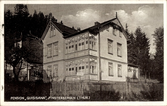 Postcard Finsterbergen Friedrichroda in the Thuringian Forest, Pension Quisisana, building with windows, trees,