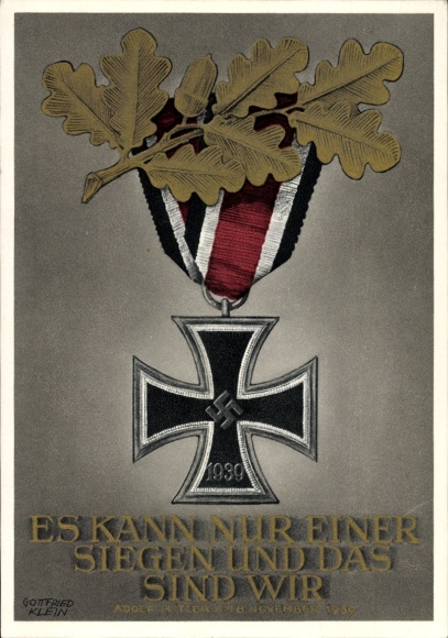 Postal stationery Postcard Klein, Gottfried, Only one can win and that is us, quote Adolf Hitler