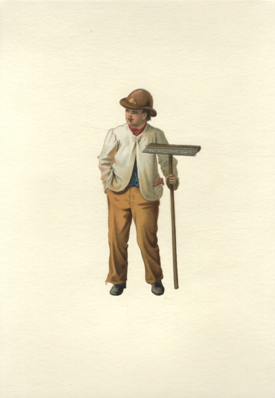 Oblate Young Man with Broomstick, approx. 15 x 8 cm