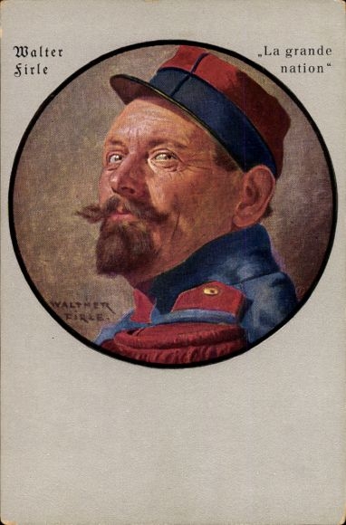 Artist Postcard Firle, Walther, La grande nation, French soldier, German war maps