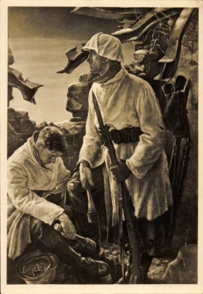 Artist Postcard Dielmann, Watch in the East, Infantry with white snow shirt, Wehrmacht, HDK 521