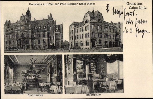 Ak Calau in Neder-Lausitz, wijkgebouw, Hotel zur Post, binnenaanzicht