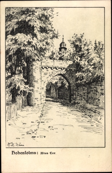 Artist PC Zunn, Karl Heinrich, Hohensolms Hohenahr in Hesse, castle, old gate