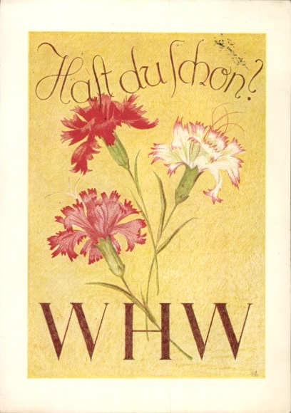 Artist Postcard Winterhilfswerk 1938, street collection, Have you already, carnations