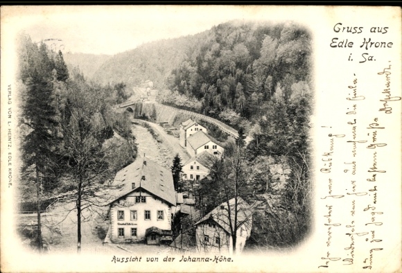 Postcard Edle Krone Klingenberg in the Eastern Ore Mountains, view from the Johannahöhe