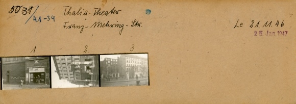 Kontaktabzug Fotos Berlin Kreuzberg, Thalia-Theater, Franz Mehring Straße, 3 Fotos ca. 4x2 cm