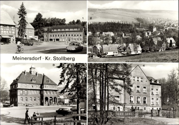 Postcard Meinersdorf Burkhardtsdorf in Saxony, Karl Marx Square, town hall, nursing home