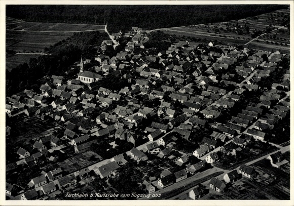 Postcard Forchheim (near Karlsruhe) Rheinstetten in Baden, aerial photograph